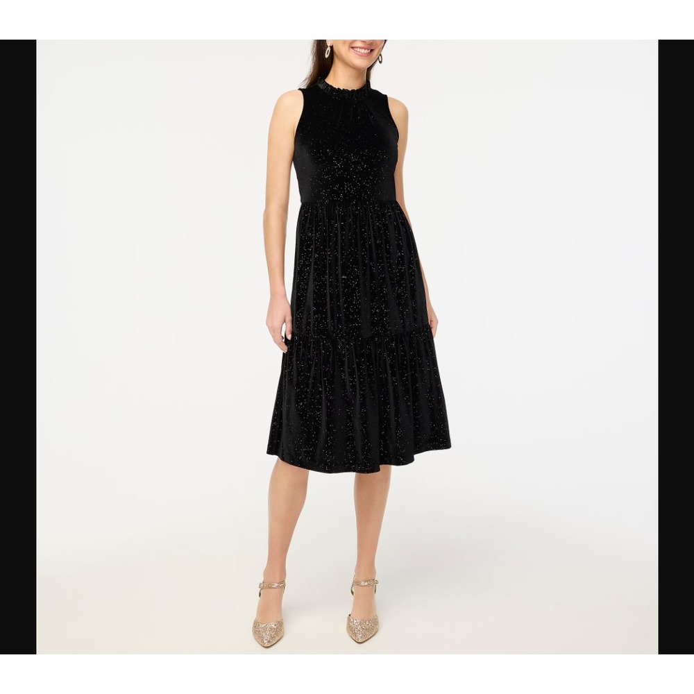 J Crew NEW NWT Womens 6 Shimmer Velvet Sleeveless Midi Dress Sparkle Black